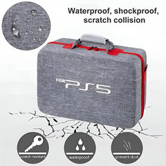 PS5/PS4 Carrying & Travel Case with EVA Fabric Protection for Console & Accessories - Grey with Red Zipper