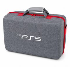 PS5/PS4 Carrying & Travel Case with EVA Fabric Protection for Console & Accessories - Grey with Red Zipper