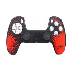 Hicle Red and Black Laser Engraved Silicone Protective Cover for PS5 Controller – Anti-Slip Soft Grip with Camouflage Spider Graphic Design