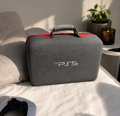 PS5/PS4 Carrying & Travel Case with EVA Fabric Protection for Console & Accessories - Grey with Red Zipper