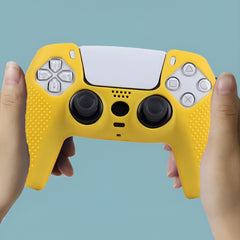 Hicle Silicone Cover for PS5 Controller – Yellow Anti-Slip Grip Protective Case – Monochrome Dotted Silicone Sleeve for PS5 Gamepad(Yellow)