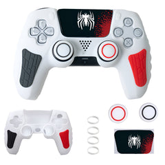 Hicle PS5 Handle Silicone Protective Cover – Non-Slip, Sweat-Proof Soft Rubber Shell with Thumb Grips (Spiderman White)