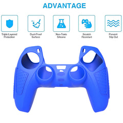 Hicle Blue Silicone Cover for PS5 Controller with Anti-Slip Grip and 2 Thumb Grips – Soft Rubber Protective Case for DualSense Gamepad