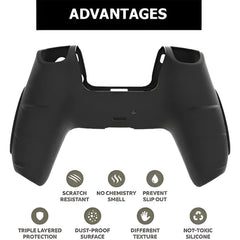 Hicle Black Silicone Cover for PS5 Controller with Anti-Slip Grip and 2 Thumb Grips – Soft Rubber Protective Case for DualSense Gamepad