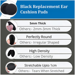 Hicle 45mm Round Foam Ear Cushion Pads – Compatible with Sennheiser PX100, Koss Porta Pro, and Similar On-Ear Headphones (5 Pairs, Black)