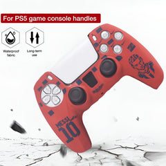 Hicle Messi Edition Silicone Protective Cover for PS5 Controller – Anti-Slip Red Soft Grip with Engraved Football Graphic and Jersey Number Design