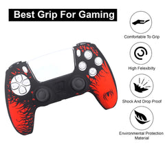 Hicle Red and Black Laser Engraved Silicone Protective Cover for PS5 Controller – Anti-Slip Soft Grip with Camouflage Spider Graphic Design