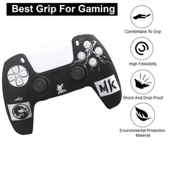 Hicle Mortal Kombat Edition Silicone Cover for PS5 Controller – Black Anti-Slip Soft Protective Case with Lightning Design and MK Logos