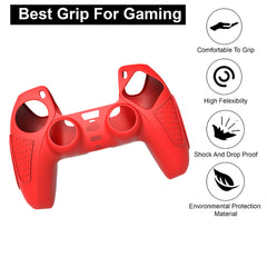 Hicle Red Silicone Cover for PS5 Controller with Anti-Slip Grip and 2 Thumb Grips – Soft Rubber Protective Case for DualSense Gamepad
