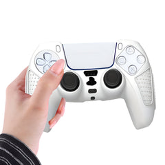 Hicle White Silicone Cover for PS5 Controller with Anti-Slip Textured Grip and 2 Thumb Grips – Soft Protective Case for DualSense Gamepad