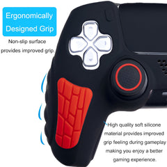 Hicle PS5 Handle Silicone Protective Cover – Non-Slip, Sweat-Proof Soft Rubber Shell with Thumb Grips (Black and Red)