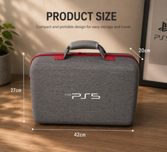 PS5/PS4 Carrying & Travel Case with EVA Fabric Protection for Console & Accessories - Grey with Red Zipper