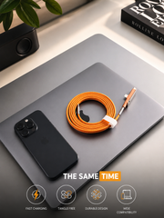 HICLE 240W Type-C Fast Charging Cable with Adjustable Stand, Nylon Braided, Orange