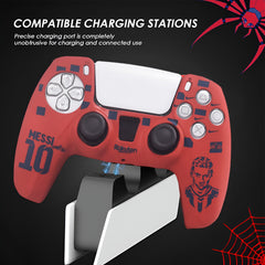 Hicle Messi Edition Silicone Protective Cover for PS5 Controller – Anti-Slip Red Soft Grip with Engraved Football Graphic and Jersey Number Design