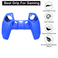 Hicle Blue Silicone Cover for PS5 Controller with Anti-Slip Grip and 2 Thumb Grips – Soft Rubber Protective Case for DualSense Gamepad