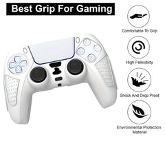 Hicle White Silicone Cover for PS5 Controller with Anti-Slip Textured Grip and 2 Thumb Grips – Soft Protective Case for DualSense Gamepad