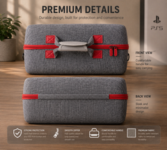 PS5/PS4 Carrying & Travel Case with EVA Fabric Protection for Console & Accessories - Grey with Red Zipper