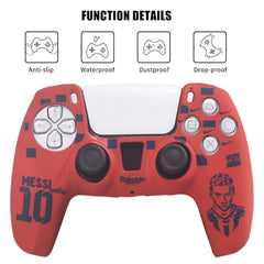Hicle Messi Edition Silicone Protective Cover for PS5 Controller – Anti-Slip Red Soft Grip with Engraved Football Graphic and Jersey Number Design