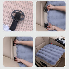 Hicle Winter Car Seat Cushion 3-Piece Set – Lake Blue Plush Bubble Design, Warm Velvet Square Pads for Front & Rear Seats