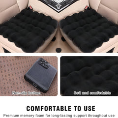 Hicle Winter Car Seat Cushion 3-Piece Set – Black Plush Bubble Design, Warm Velvet Square Pads for Front & Rear Seats