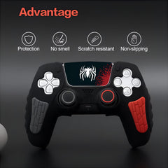 Hicle PS5 Handle Silicone Protective Cover – Non-Slip, Sweat-Proof Soft Rubber Shell with Thumb Grips (Spider-Man Black)