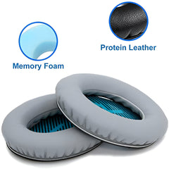 Hicle Replacement Ear Pads – Compatible with Bose QuietComfort 15 QC15 QC25 QC2 QC35 / Ae2 Series / SoundTrue & SoundLink Around-Ear Headphones (Light Grey with Blue Font, 1 Pair)