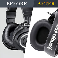 Hicle Premium Replacement Ear Cushions for Audio-Technica ATH-M50 / M50S – Black – High-Density Memory Foam & Protein Leather