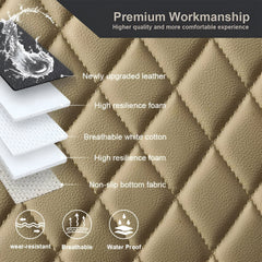 Hicle Premium Beige Car Seat Cushion Set – 3 Piece Anti-Slip PU Leather Seat Covers for Front & Rear Seats – Universal Fit for Most Cars