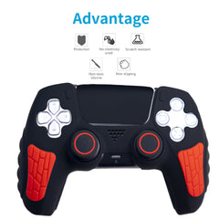 Hicle PS5 Handle Silicone Protective Cover – Non-Slip, Sweat-Proof Soft Rubber Shell with Thumb Grips (Black and Red)