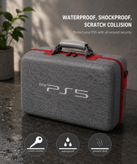 PS5/PS4 Carrying & Travel Case with EVA Fabric Protection for Console & Accessories - Grey with Red Zipper