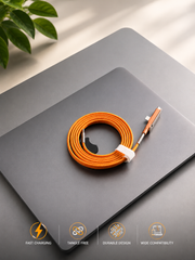HICLE 240W Type-C Fast Charging Cable with Adjustable Stand, Nylon Braided, Orange