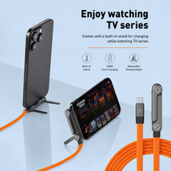 HICLE 240W Type-C Fast Charging Cable with Adjustable Stand, Nylon Braided, Orange