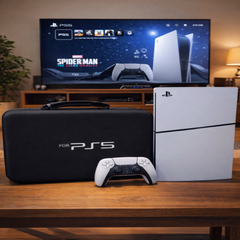 PS5/PS4 Carrying & Travel Case with EVA Fabric Protection for Console & Accessories - Black with Zipper