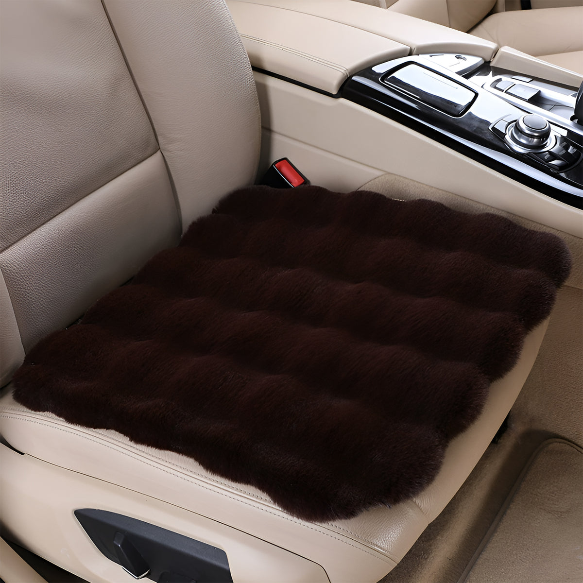 Hicle Winter Car Seat Cushion Set – Brown Bubble Velvet Design, Soft 3-Piece Set for Front & Rear Seats, Plush Warm Padding