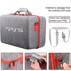 PS5/PS4 Carrying & Travel Case with EVA Fabric Protection for Console & Accessories - Grey with Red Zipper