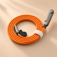 HICLE 240W Type-C Fast Charging Cable with Adjustable Stand, Nylon Braided, Orange