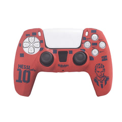 Hicle Messi Edition Silicone Protective Cover for PS5 Controller – Anti-Slip Red Soft Grip with Engraved Football Graphic and Jersey Number Design