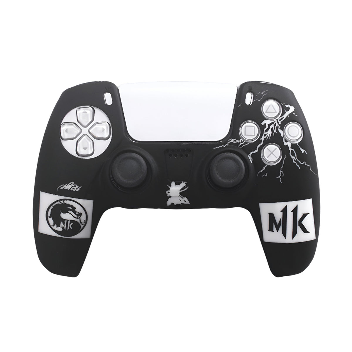 Hicle Mortal Kombat Edition Silicone Cover for PS5 Controller – Black Anti-Slip Soft Protective Case with Lightning Design and MK Logos