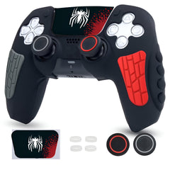 Hicle PS5 Handle Silicone Protective Cover – Non-Slip, Sweat-Proof Soft Rubber Shell with Thumb Grips (Spider-Man Black)