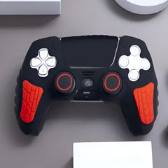 Hicle PS5 Handle Silicone Protective Cover – Non-Slip, Sweat-Proof Soft Rubber Shell with Thumb Grips (Black and Red)