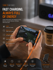 HICLE 240W Type-C Fast Charging Cable with Adjustable Stand, Nylon Braided, Orange