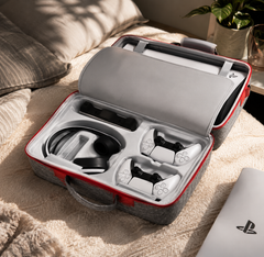 PS5/PS4 Carrying & Travel Case with EVA Fabric Protection for Console & Accessories - Grey with Red Zipper