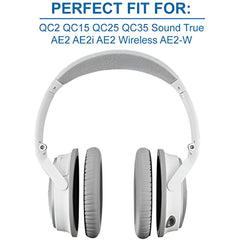 Hicle Replacement Ear Pads – Compatible with Bose QuietComfort 15 QC15 QC25 QC2 QC35 / Ae2 Series / SoundTrue & SoundLink Around-Ear Headphones (Light Grey with Blue Font, 1 Pair)