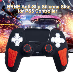 Hicle PS5 Handle Silicone Protective Cover – Non-Slip, Sweat-Proof Soft Rubber Shell with Thumb Grips (Black and Red)