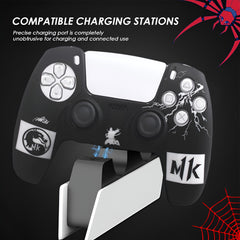 Hicle Mortal Kombat Edition Silicone Cover for PS5 Controller – Black Anti-Slip Soft Protective Case with Lightning Design and MK Logos