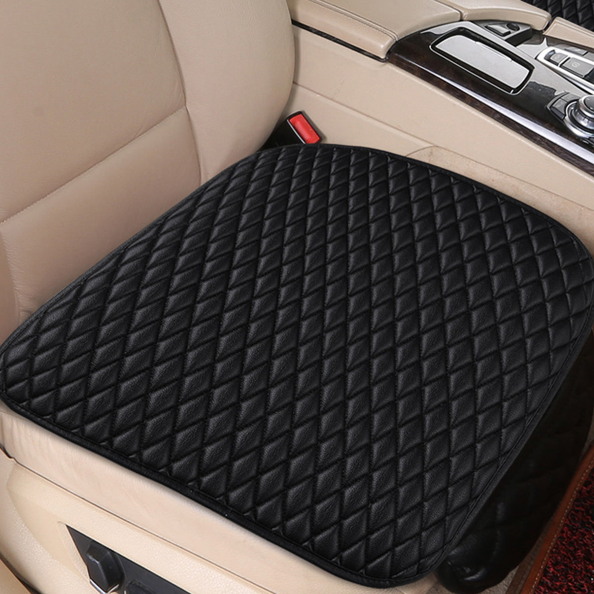 Hicle Premium Black Car Seat Cushion Set – 3 Piece PU Leather Anti-Slip Seat Covers for Front & Rear Seats – Universal Fit