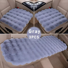 Hicle Winter Car Seat Cushion 3-Piece Set – Lake Blue Plush Bubble Design, Warm Velvet Square Pads for Front & Rear Seats