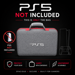 PS5/PS4 Carrying & Travel Case with EVA Fabric Protection for Console & Accessories - Grey with Red Zipper