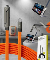 HICLE 240W Type-C Fast Charging Cable with Adjustable Stand, Nylon Braided, Orange