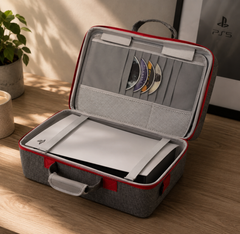 PS5/PS4 Carrying & Travel Case with EVA Fabric Protection for Console & Accessories - Grey with Red Zipper